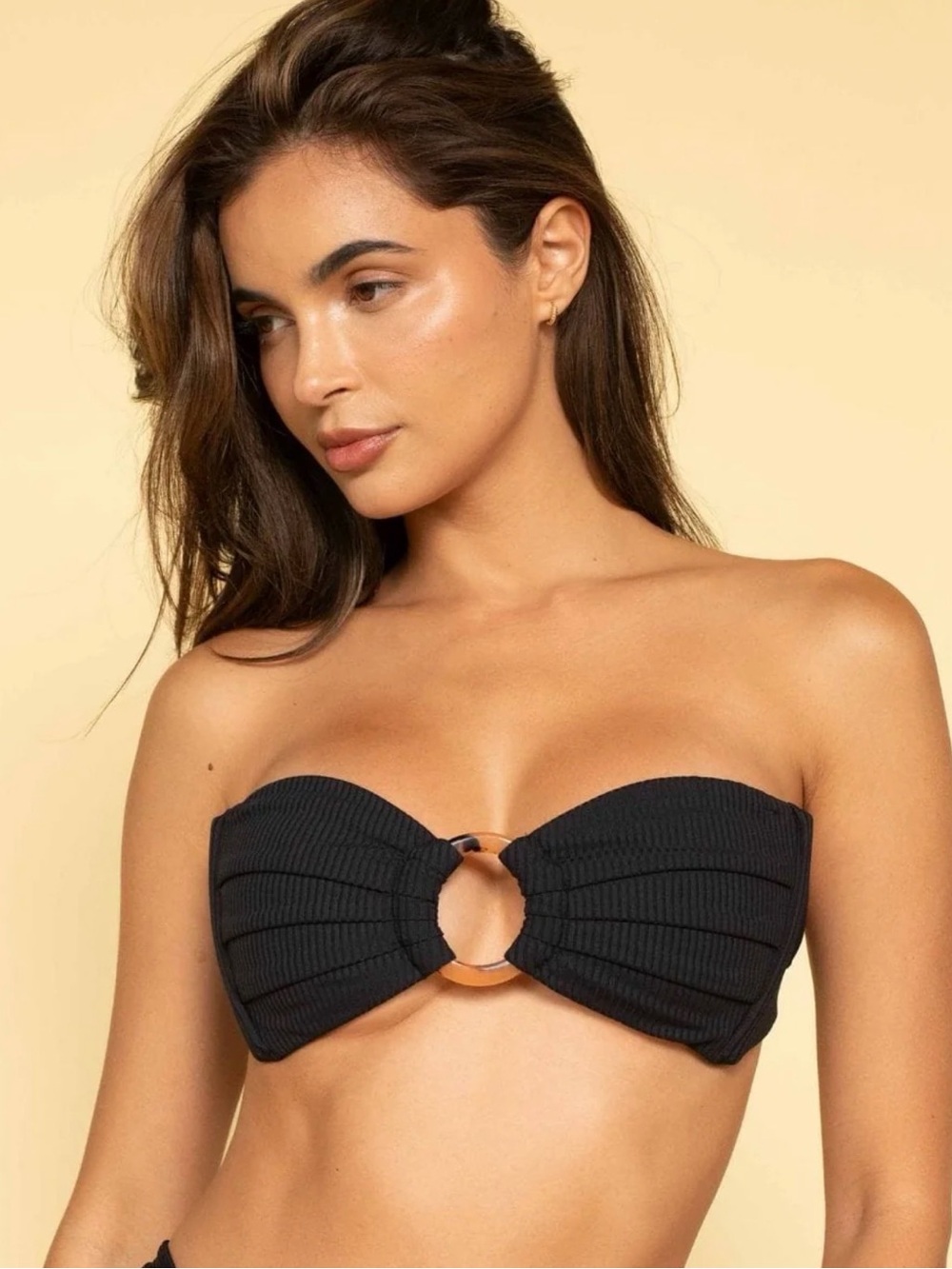 NWT - Montce - Women’s Black Ribbed Tori Bandeau Bikini - Size: Medium
